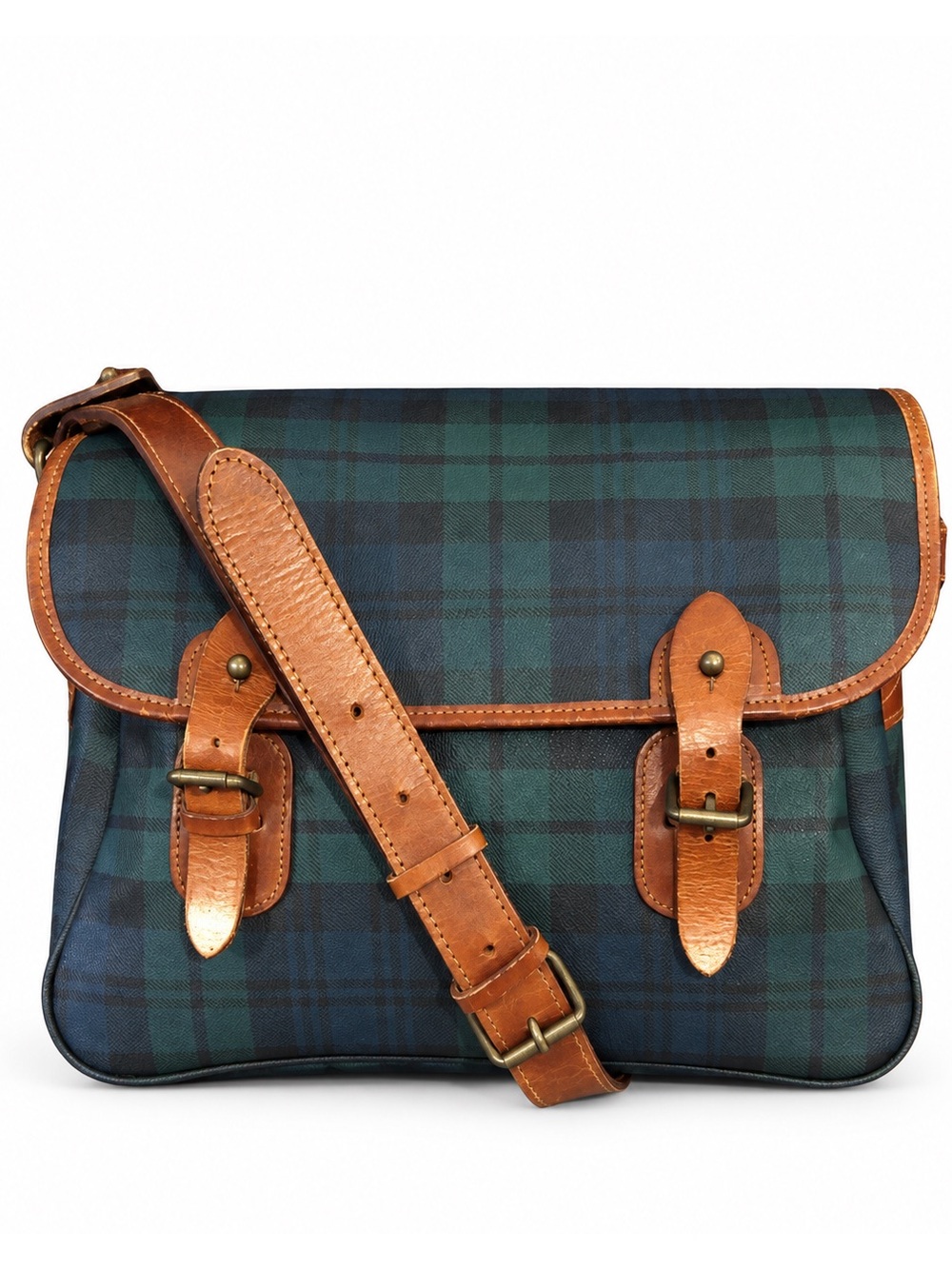 RALPH LAUREN Black Watch Plaid Crossbody Weekend Messenger Laptop Shoulder Bag - Picture 14 of 16